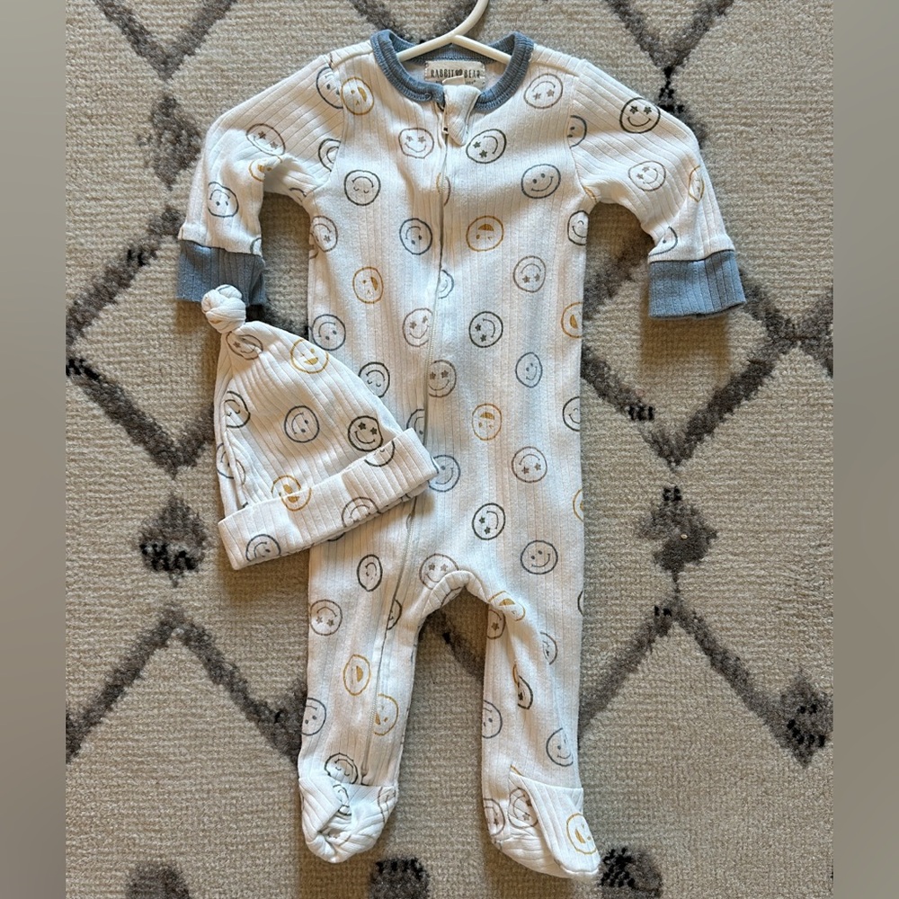 Rabbit Bear Smiley Sleep & Play Footie & Beanie Set